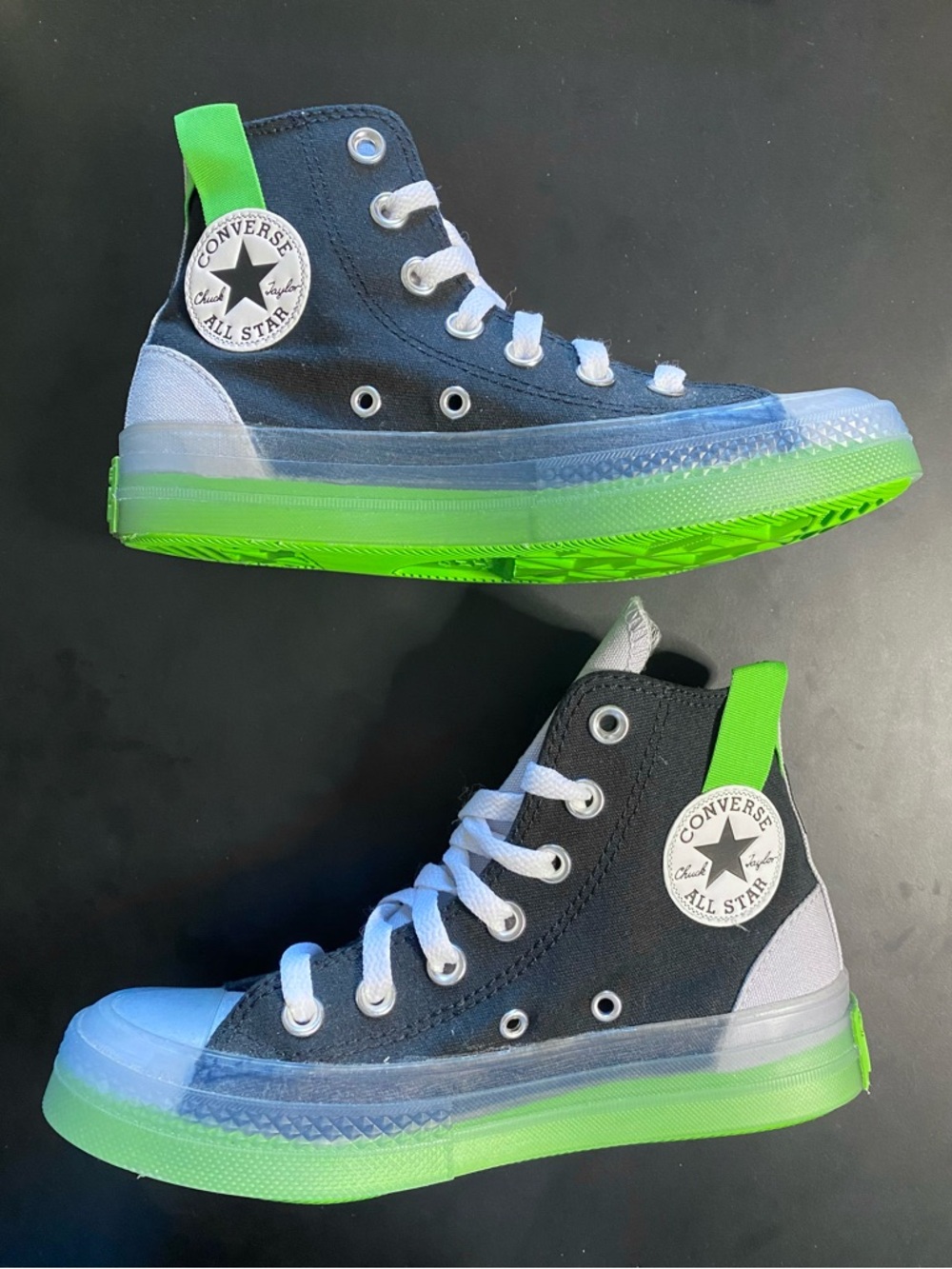 Converse CX Kids Black High-Top Sneakers with Neon Green Sole and Heel Tab